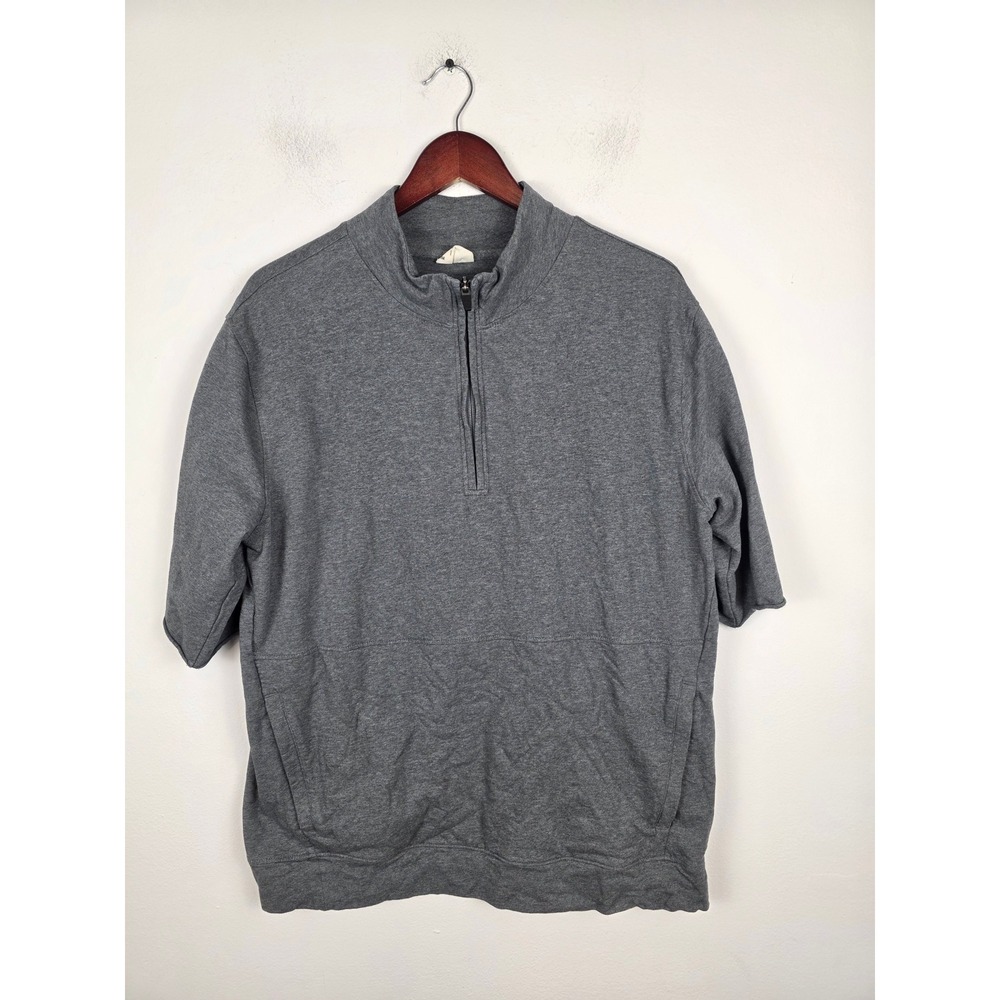 Pact Mens‎ Organic Cotton Quarter Zip Short Sleeve Pullover Grey Large